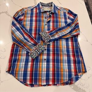 Robert Graham Mens Colorful Plaid Button Down Shirt Size XL Flip Cuff Western